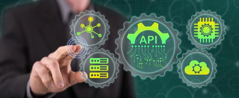 Man touching an api concept Stock Photos