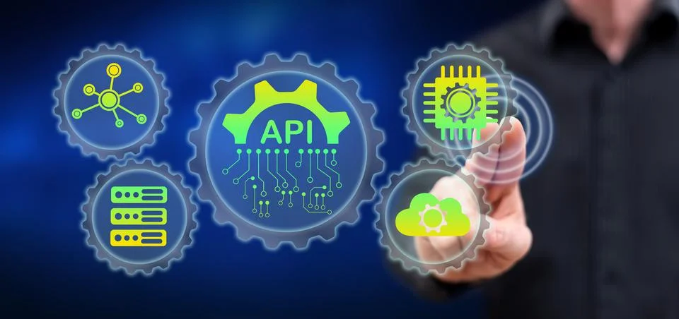 Man touching an api concept Stock Photos