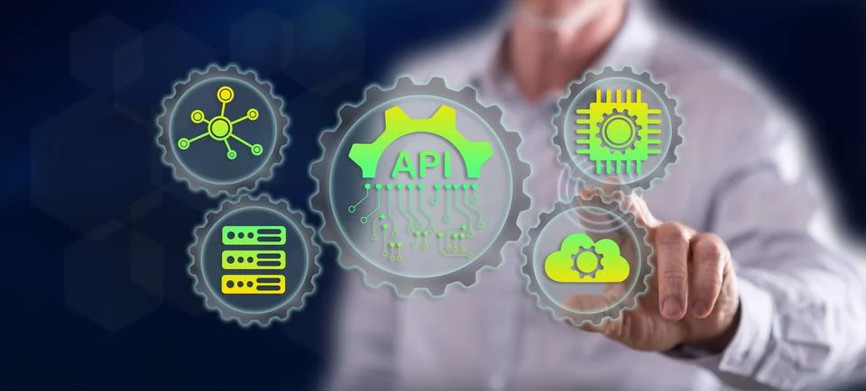 Man touching an api concept Stock Photos