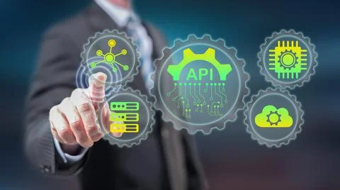 Man touching an api concept Stock-Fotos