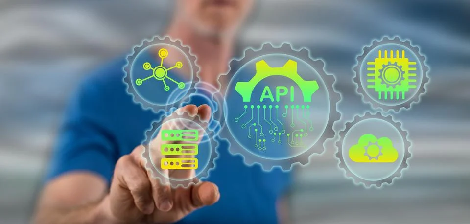 Man touching an api concept Stock Photos