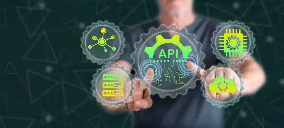 Man touching an api concept Stock Photos