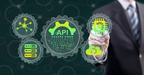 Man touching an api concept Stock Photos