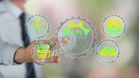 Man touching an api concept Stock-Fotos