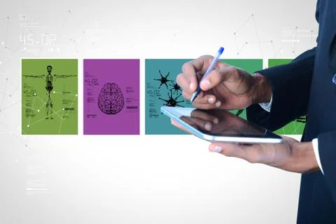 Man touching  app icons in the digital tablet Stock Illustration
