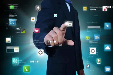 Man touching  app icons Stock Illustration