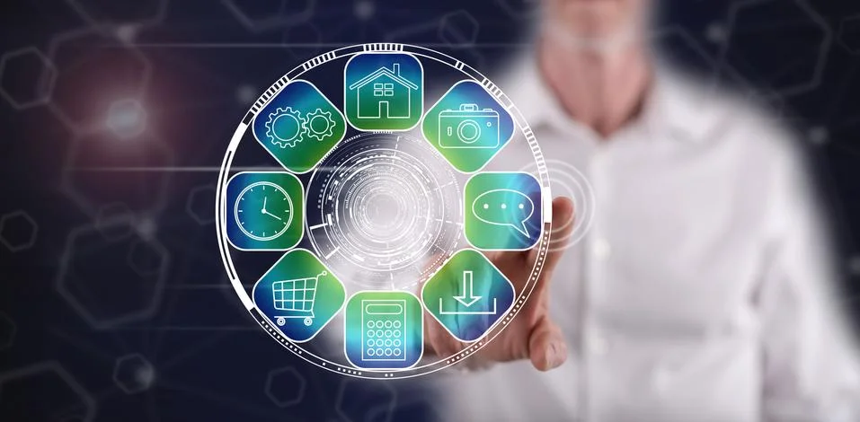 Man touching an apps concept 库存照片