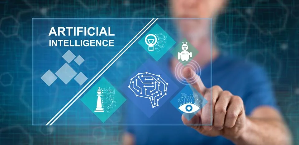 Man touching an artificial intelligence concept 스톡 사진