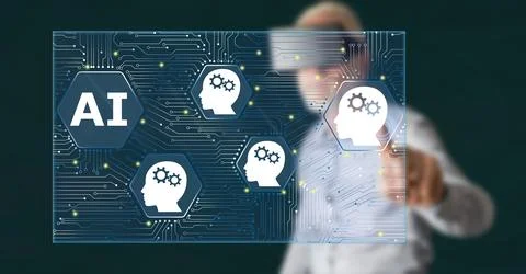 Man touching an artificial intelligence concept Stock Photos