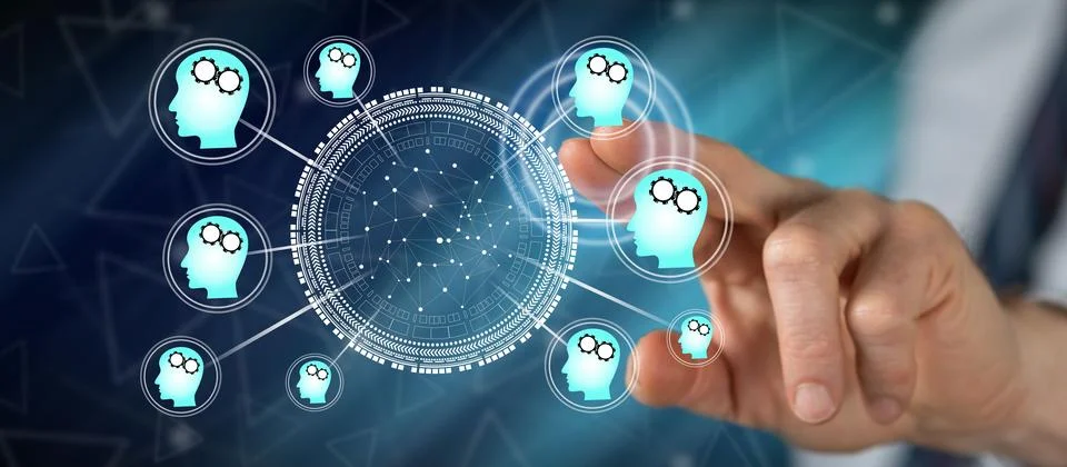 Man touching an artificial intelligence concept Stock Photos