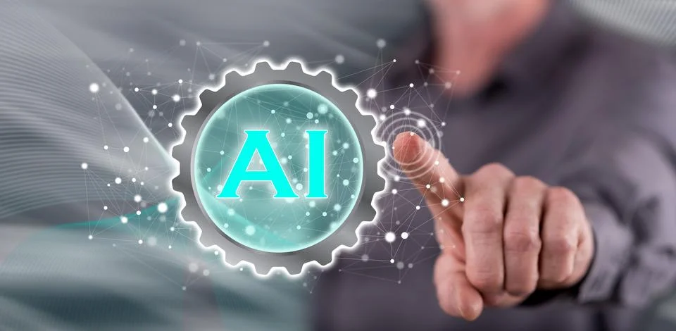 Man touching an artificial intelligence concept Foto stock