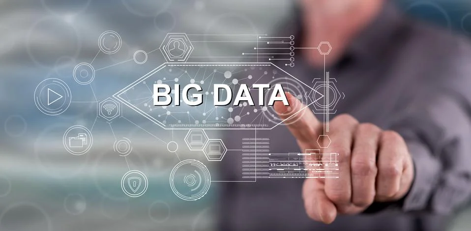 Man touching a big data concept 스톡 사진