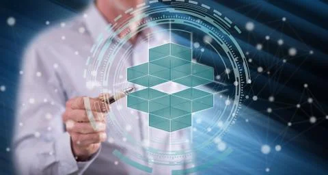 Man touching a blockchain concept Stock-Fotos