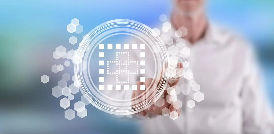 Man touching a blockchain concept Foto stock