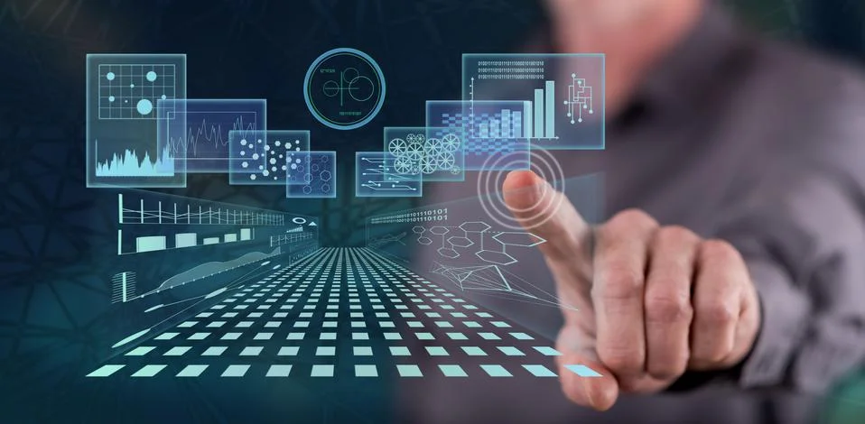 Man touching a business digital interface concept Foto stock