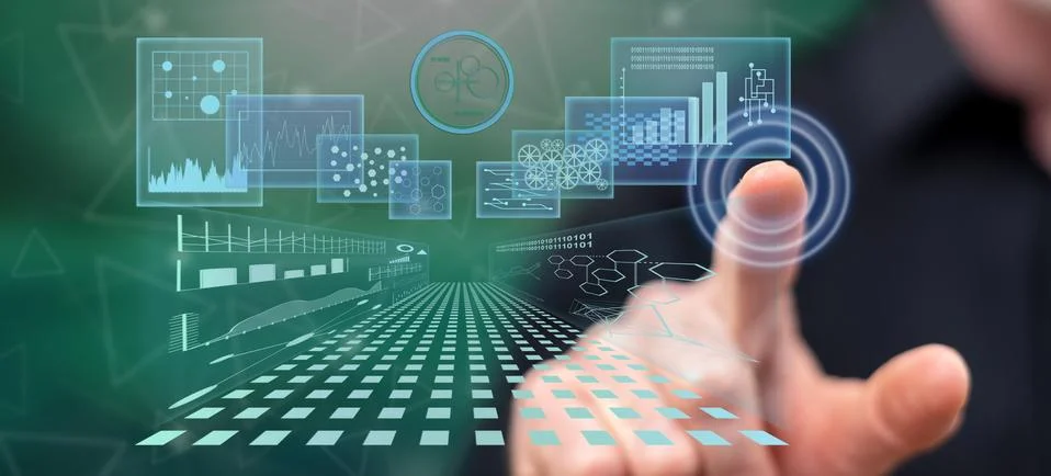 Man touching a business digital interface concept Stock Photos