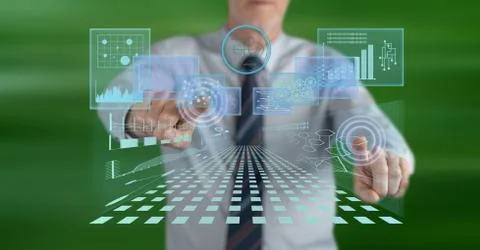 Man touching a business digital interface concept Foto stock