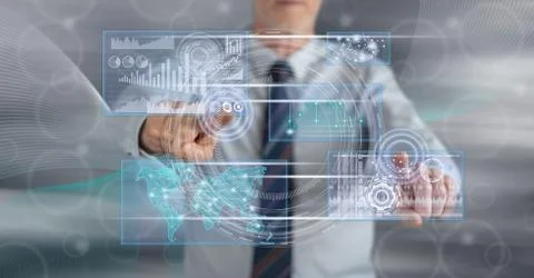 Man touching a business digital interface concept Foto stock
