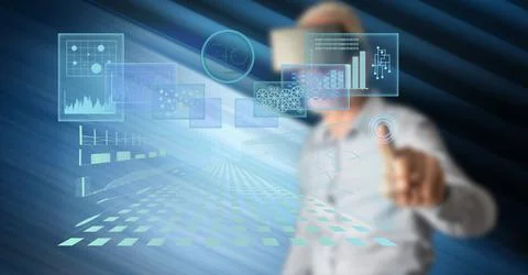 Man touching a business digital interface concept Stock Photos
