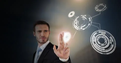 Man touching circle interface Stock Photos