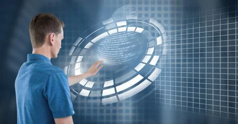 Man touching circle interface Stock Photos