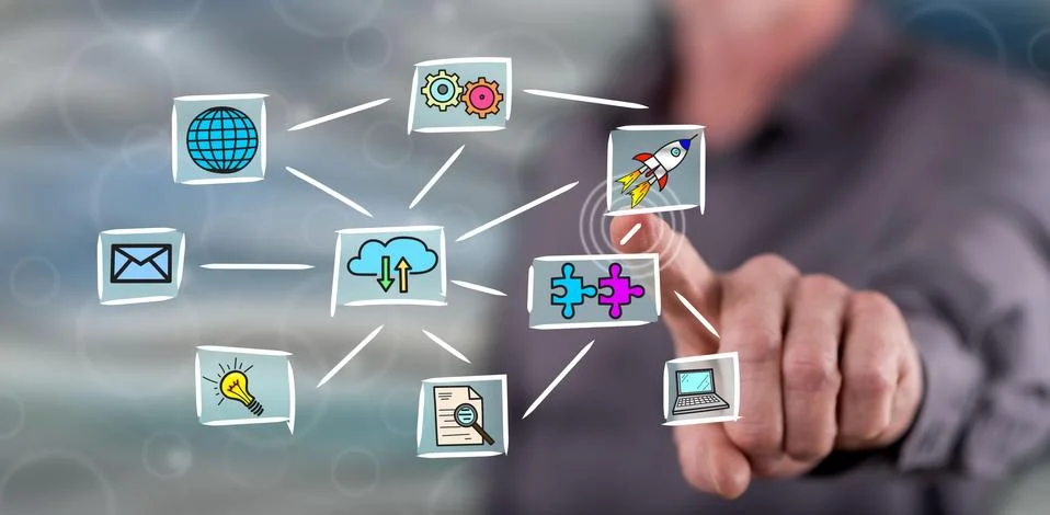 Man touching a cloud computing concept Foto stock