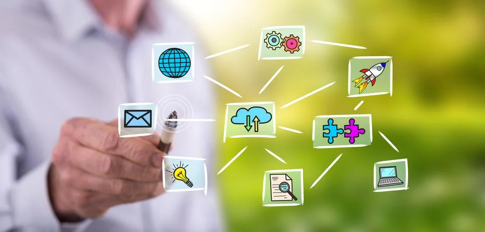 Man touching a cloud computing concept Foto stock