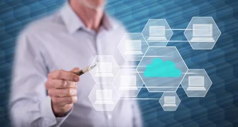 Man touching a cloud computing concept 写真素材