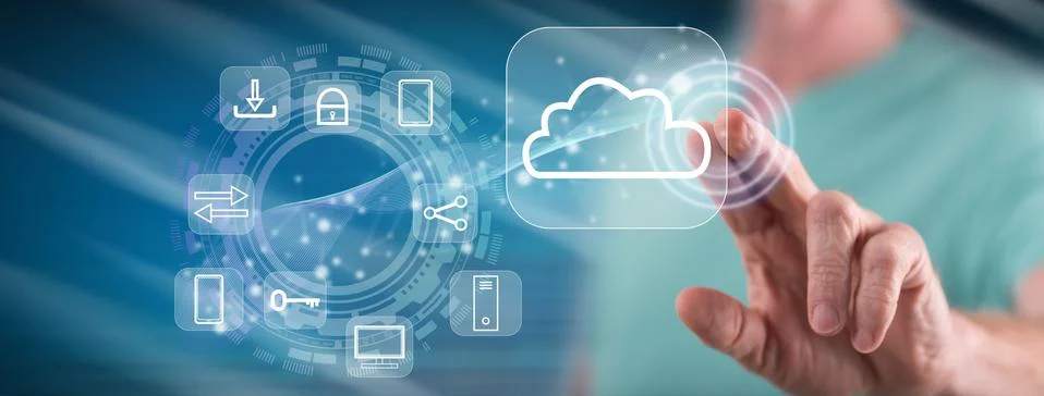 Man touching a cloud computing concept Foto stock