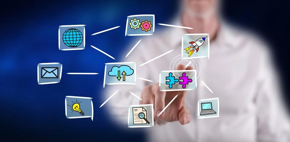 Man touching a cloud computing concept 写真素材