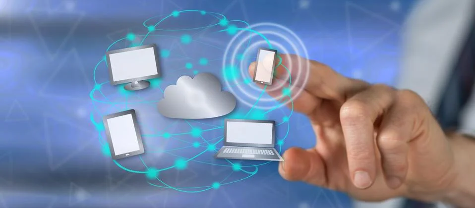 Man touching a cloud computing concept Stock Photos