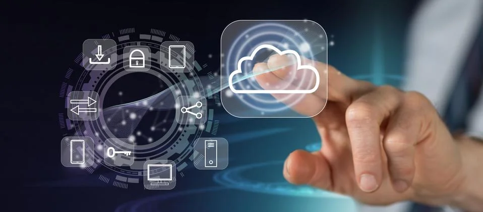 Man touching a cloud computing concept 写真素材
