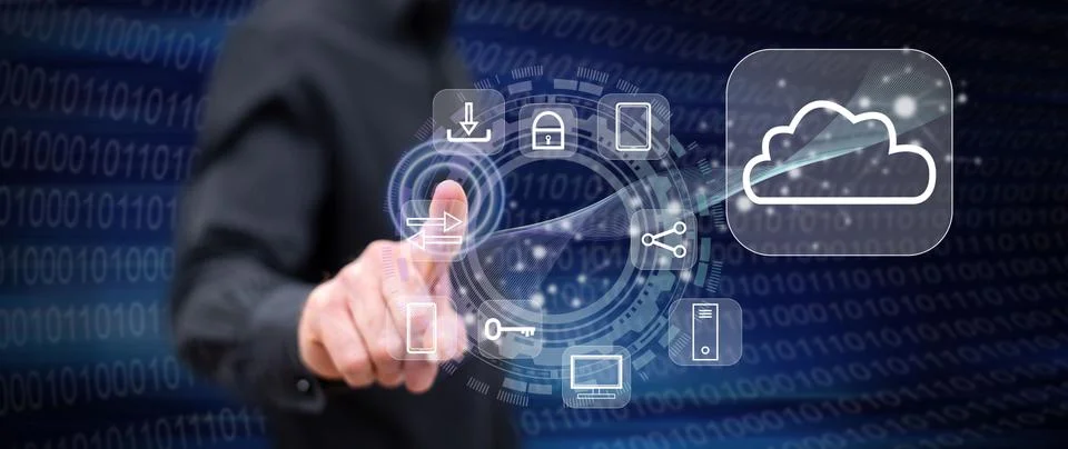 Man touching a cloud computing concept Stock Photos