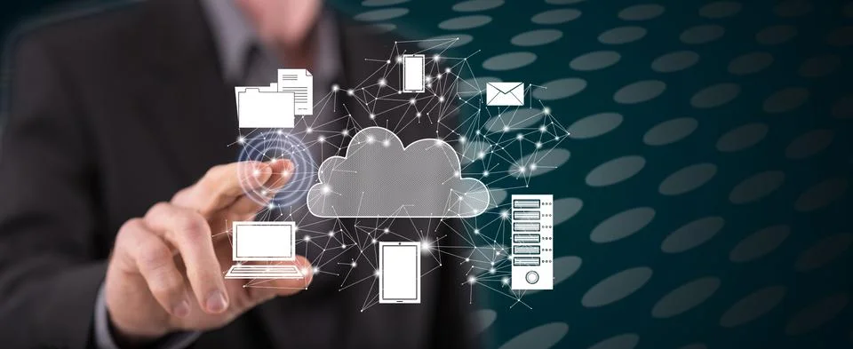 Man touching a cloud computing concept 写真素材