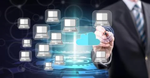 Man touching a cloud computing concept Foto stock