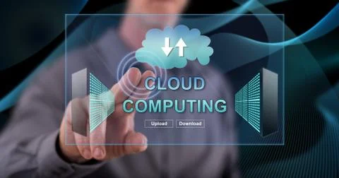 Man touching a cloud computing concept Stock Photos