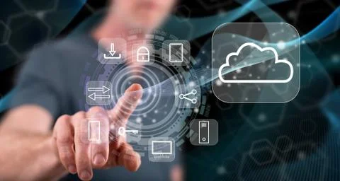 Man touching a cloud computing concept Foto stock