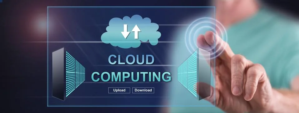 Man touching a cloud computing concept Stock Photos