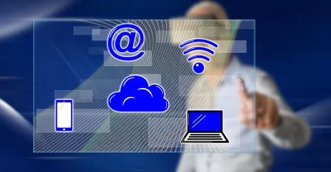 Man touching a cloud computing concept Foto stock