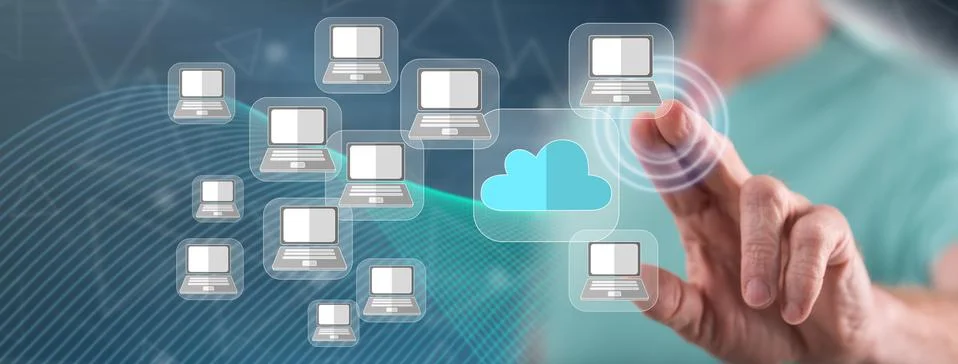 Man touching a cloud computing concept Foto stock