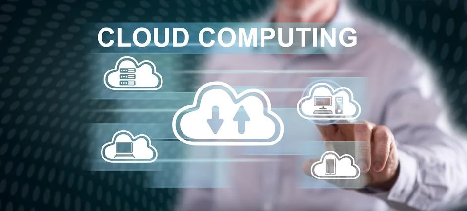 Man touching a cloud computing concept Foto stock