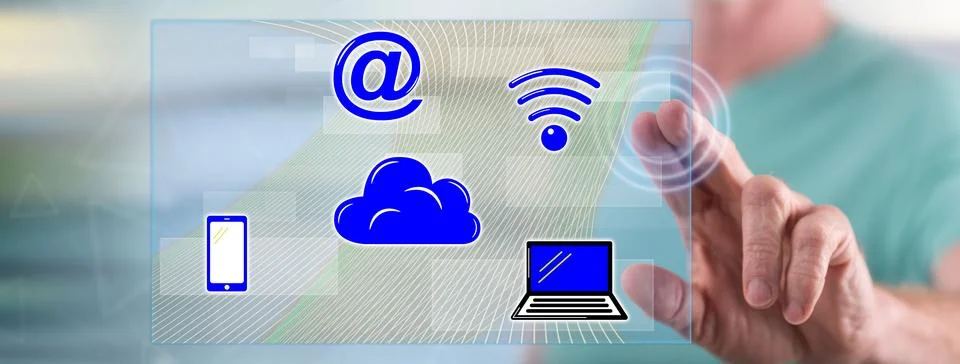 Man touching a cloud computing concept Foto stock