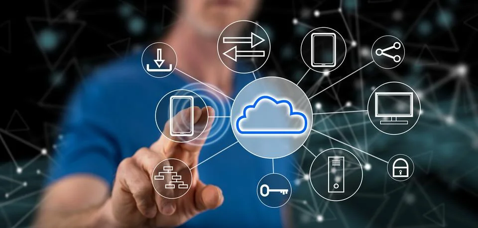 Man touching a cloud computing concept Foto stock