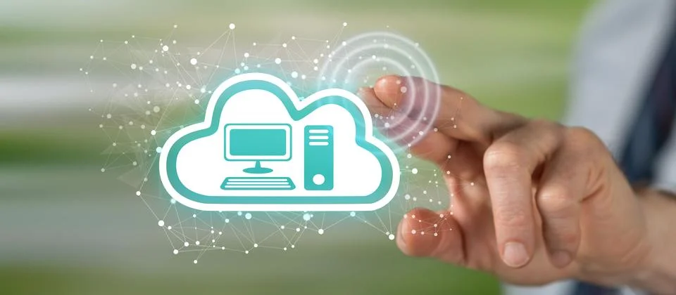 Man touching a cloud computing concept Stock Photos