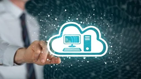 Man touching a cloud computing concept Stock Photos