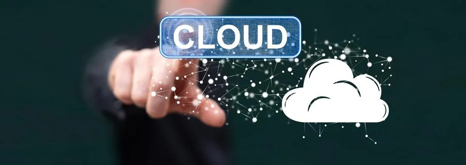 Man touching a cloud concept Stock Photos