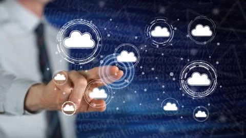 Man touching cloud networking concept Stock Photos