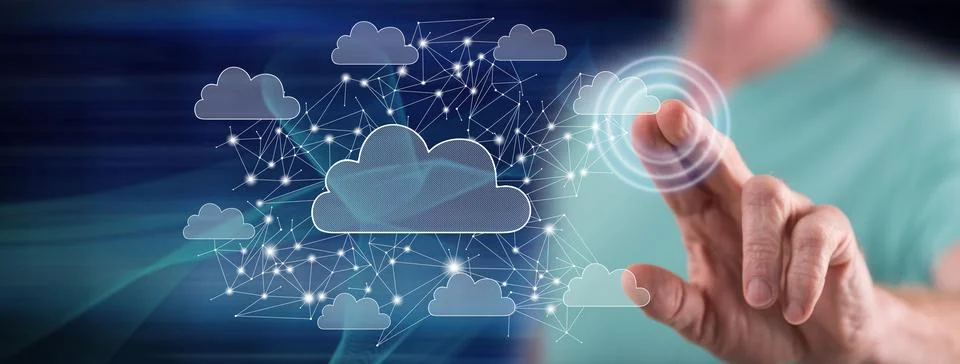 Man touching a cloud networking concept Foto stock
