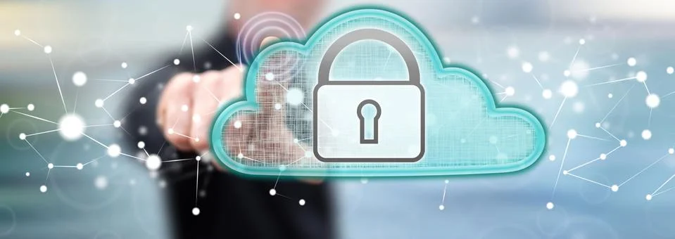 Man touching a cloud security concept Foto stock
