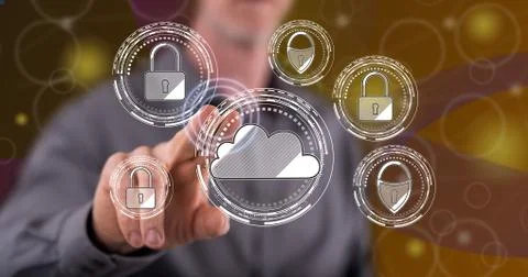 Man touching a cloud security concept Foto stock